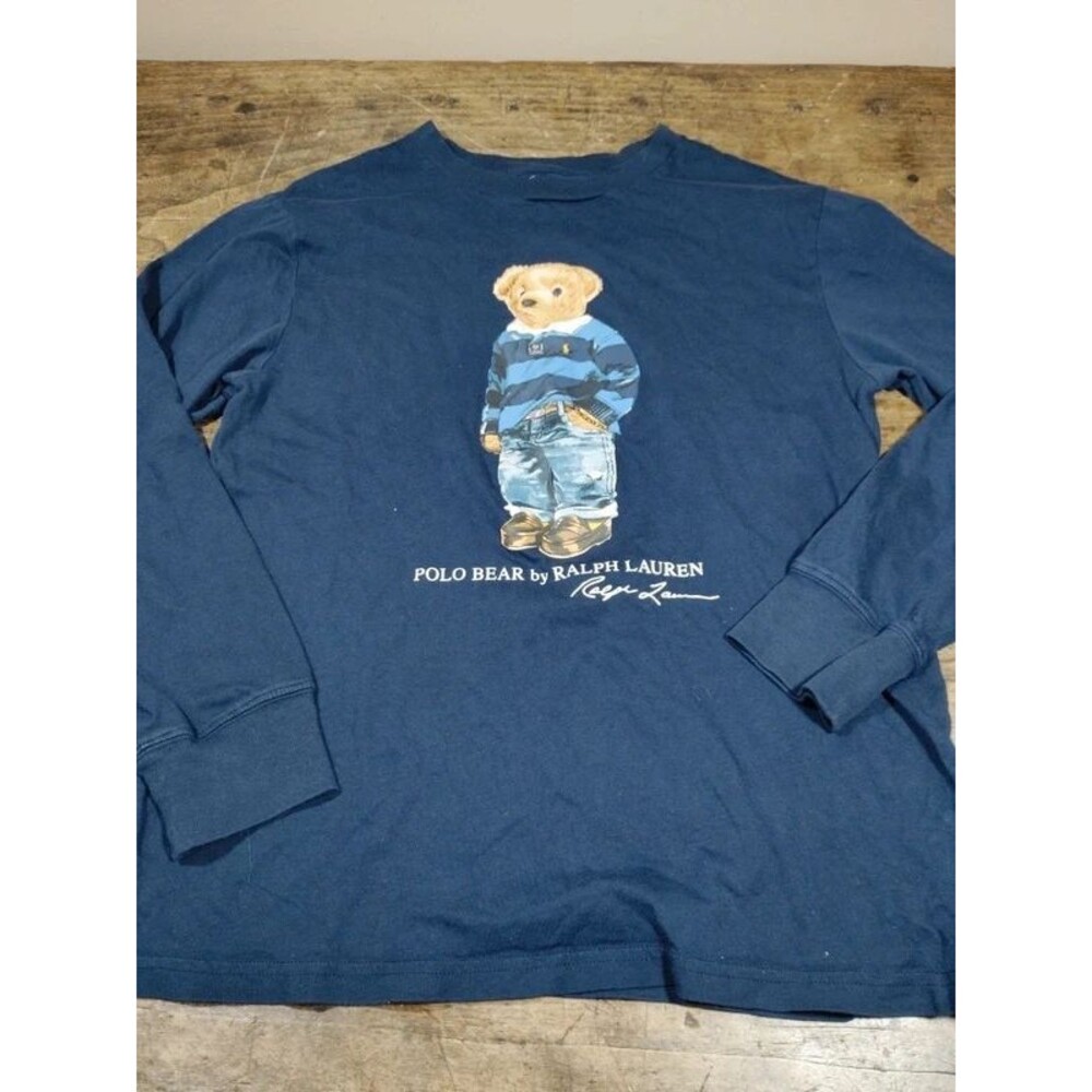 Polo Ralph Lauren Youth Tee Large 14/16 Navy Bear Shirt Long Sleeve